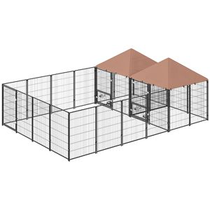 Nichoir rectangulaire pour chien avec 2 compartiments et gamelles rotatives, 13,5 pi x 9,4 pi x 5,1 pi, pour utilisation extérieure en automne - Product Image 1