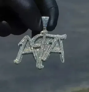 Pendentif de luxe en moissanite VVS entièrement serti, pendentif personnalisé avec logo initial, style rappeur, bijoux hip-hop pour hommes - Product Image 1