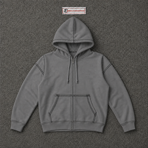 Oversized <b>Grey</b> Zip Up Hoodie <b>Men</b> Streetwear Full Zipper Hooded <b>Sweatshirt</b> Drop Shoulder Contrast Stitching Casual Wear Long Fits - Product Image 5