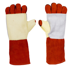 Welding <b>Gloves</b> Kevlar Stitching Leather Work Protection <b>Gloves</b> <b>Red</b> Leather Welding <b>Gloves</b> Long Sleeve Gauntlet Style <b>Gloves</b> - Product Image 1