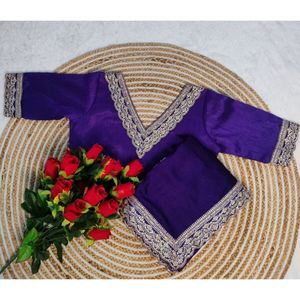 CRÉATEUR VICHITRA BRODERIE EN SOIE CODAGE ET COUPE TRAVAIL SAREE AVEC CHEMISIER NON COUDU LAVANDE - Product Image 1