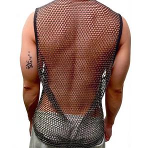 CANBELLO SPORTS Men's <b>Mesh</b> Sleeveless Tank <b>Top</b> O-Neck Solid Color Knitted Breathable Street Style Hollow Out 100% Polyester 120g - Product Image 3