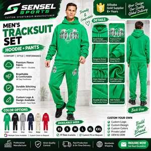 Conjunto Deportivo para Hombre SENSEL SPORTS, Sudadera con Capucha y Pantalones, Verde, Felpa, Transpirable, Informal, para Otoño, Diseño de Logotipo Personalizado Disponible 100% - Product Image 1