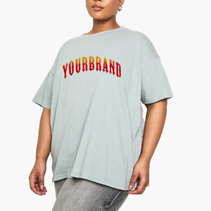 High Quality 100% Cotton Women's T-Shirt Custom 3D Screen Printed Logo Heavyweight Baggy Fit Drop Shoulder Summer <b>Appliques</b> - Product Image 1