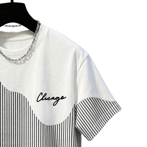 Casual Color Block <b>T</b> <b>Shirt</b> Short Sleeve Crew Neck Black White Vertical <b>Stripe</b> Print Streetwear Fashion Top Wholesale - Product Image 3