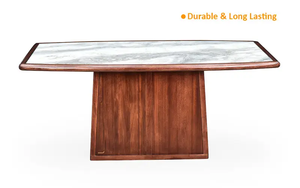 <b>Solid</b> <b>Wood</b> Dining <b>Table</b> Set 6 Seater, Marble <b>Top</b> Modern Wooden Furniture, Contemporary Kitchen Dining Set with Chairs - Product Image 2