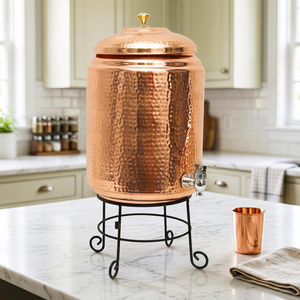 Hammered Copper Water <b>Dispenser</b> Ayurvedic Handcrafted Pure Copper Water Storage Container Traditional <b>Beverage</b> - Product Image 2