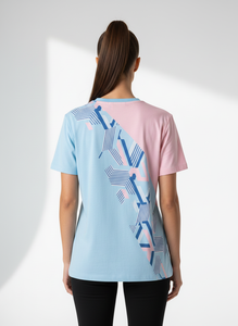 T-shirt en molleton français pour femme de qualité supérieure - 350 GSM - Bleu et rose - Logo SQS - Product Image 3