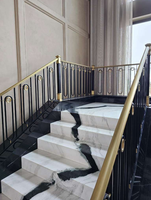 Pièces de rampe d'escalier en or noir, marches en marbre, balustres pour la conception d'escaliers intérieurs de luxe