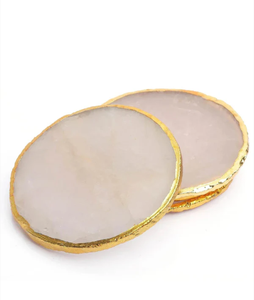 Natural agate stone <b>coaster</b> set with gold edge round drink <b>coasters</b> luxury table decor handmade <b>crystal</b> <b>coaster</b> set - Product Image 1