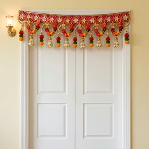 Traditional Door Toran with Red Gold Embroidery Colorful Tassels and Festive Decorative Hanging for Wooden Door Decor - Product Image 4
