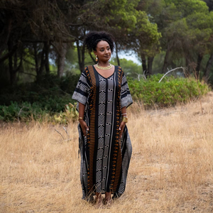 เดรสยาวทรงคาฟตันผ้าเรยอนพิมพ์ลายชนเผ่า ไซส์ฟรี สวมใส่สบาย ทรงหลวมสไตล์โบฮีเมียน เหมาะสำหรับวันพักผ่อนสำหรับผู้หญิง - Product Image 1