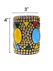 FAIZA CRAFT Brûleur de Bakhoor décoratif en bois d'acacia et bois de santal aromatique, incrustation de pierres mosaïques, fait main, porte-encens Oud, coupelle en métal - Product Image 3