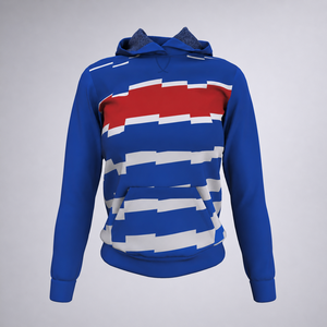 Sweat à capuche personnalisé en sublimation, bleu, rouge, blanc, motif géométrique, sweat à capuche de sport - Product Image 1