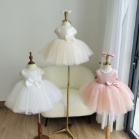 Robe de princesse pour filles 77, corsage en satin, encolure perlée, jupe en tulle, grand nœud, robe de demoiselle d'honneur, fabricant OEM, vente en gros