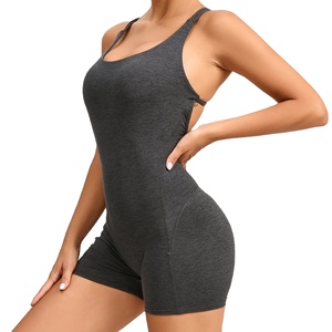 Wholesale Ribbed Sport Wear <b>Workout</b> Romper Women Custom Color Seamless Sleeveless Yoga Short Suit <b>Jumpsuit</b> Polyester/Nylon High - Product Image 2