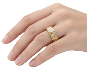 แหวนเพชรสร้างในห้องปฏิบัติการที่ได้รับการรับรองจาก IGI ทองคำแท้ 14K 18K แหวนลายดอกไม้สลักลาย แหวนเพชรทรงเจ้าหญิง สไตล์วินเทจ แหวนวงกว้าง - Product Image 5