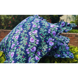 Navy Blue Floral Cushion Covers 16x16 Inch Decorative <b>Pillow</b> Covers for <b>Sofa</b> Hotel Cafe and Home Decor - Product Image 6