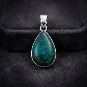 Wholesale Ha Gems Women Blue Chrysocolla Gemstone Pendant <b>Silver</b> Plated Handmade Boho Top <b>Snake</b> <b>Chain</b> Necklace From Rajasthan - Product Image 2