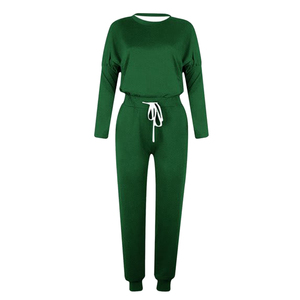 Premium Quality Two Piece Plain Color Women Tracksuit Street Wear Two-Piece Set Casual 100% Cotton Running Full Length Ladies - Product Image 3