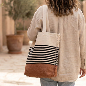 Bolso de Hombro Largo con Flecos y Rayas Tejidas, Bolso de Compras Casual y Elegante para Mujer, Bolso de Playa de Algodón a Rayas - Product Image 5