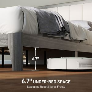 Struttura letto Queen con testiera illuminata, facile da montare, grigia, con doghe in legno, non necessita di rete a molle, misura King - Product Image 5