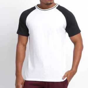 T-shirt à manches raglan blanches pour homme avec manches noires, col rond, coupe classique, décontracté, 100% coton, séchage rapide, écologique - Product Image 1