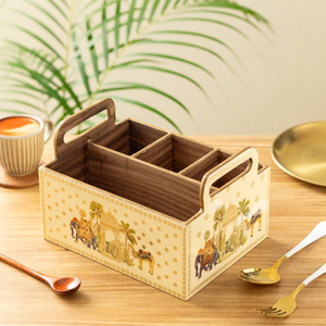 Caja Organizadora de Cubiertos de Madera Ecológica con Diseño Impreso, para Decoración de Cocina y Mesa de Comedor, Superventas - Product Image 4