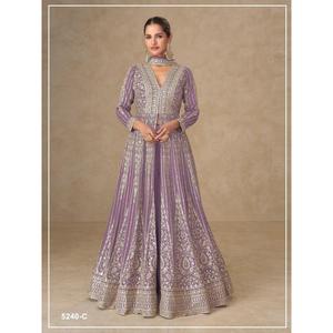 Vestido Anarkali Aashirwad Mor Bagh Janaki en Seda Chinon, Preconfeccionado con Bordado Rico y Lentejuelas, Ropa Étnica Elegante - Product Image 5