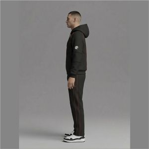 Custom Logo Heavyweight 400gsm Tracksuit Men Streetwear Red Contrast Piping Hooded <b>Jacket</b> and Joggers 2 Piece Set <b>Techwear</b> Suit - Product Image 4