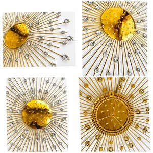 Decoración de Pared de Metal de Lujo Hecha a Mano con Acabado Dorado Electroplacado y Piedra de Cristal Blanca para Sala de Estar - Product Image 4