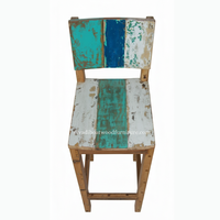 Chaise de bar en bois massif, style bateau recyclé, finition rustique industrielle à base d'eau, tabouret haut durable pour bar à domicile, pub extérieur, café