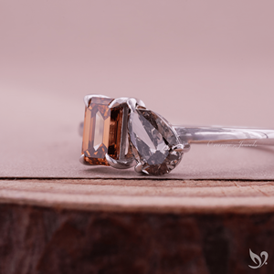 Brown Pear Cut Lab Grown Diamond Toi Et Moi <b>Two</b> <b>Stone</b> Engagement Wedding <b>Ring</b> Silver Ready to Ship Modern Bridal - Product Image 3