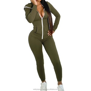 Combinaison d'hiver pour femmes, ensemble deux pièces, fermeture éclair unie, manches longues, tenue de sport, sweat-shirt, tenue de fitness, tenue de course, 100% coton - Product Image 1