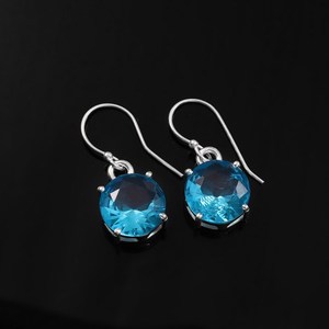 925 Sterling Silver Gold Plated <b>Blue</b> Topaz Round Gemstone <b>Stud</b> <b>Earrings</b> Handmade Luxury Women's Party Gift Wholesale - Product Image 3