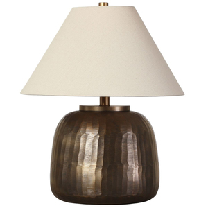 Tall Hammered Bronze Finish Farmhouse Table Lamp With Oatmeal Fabric Drum Shade And <b>Pull</b> Chains For Bedroom Living Room Office - Product Image 6