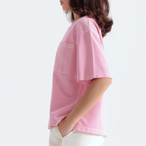 T-shirt pour femme en coton 100% rose, col rond, manches courtes, coupe classique, décontracté, avec poche, toutes saisons, séchage rapide, respirant - Product Image 5
