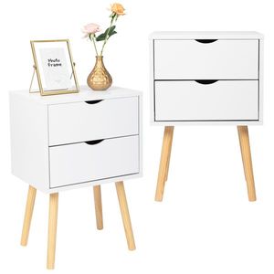 Comodino moderno bianco in MDF con 2 cassetti 40x30x60 cm, gambe alte, colore legno - Product Image 3