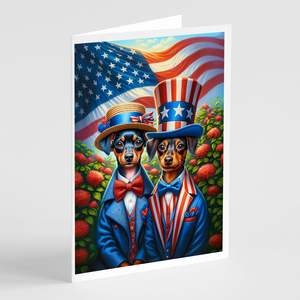All American Miniature Pinscher Whimsical A7 <b>Greeting</b> <b>Cards</b> Pack of 8 Blank <b>Note</b> <b>Cards</b> with Envelopes 5x7 Size - Product Image 1
