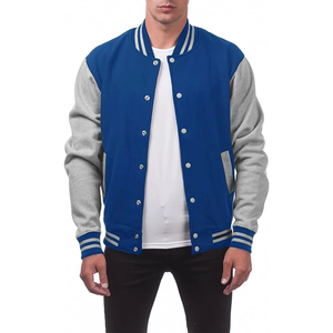 Veste de baseball bleue personnalisée pour homme, manches grises, veste bomber décontractée streetwear, haute qualité, vente en gros - Product Image 1