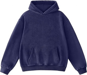 Sweat à capuche oversize doublé en tissu éponge avec poche kangourou pour homme, sweat unisexe teint uni effet délavé - Product Image 1
