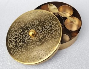 Contemporary <b>Metal</b> Masala Organizer <b>Box</b> Decorative Lid Kitchen Spice Storage Container for Herbs Seasoning Use - Product Image 1