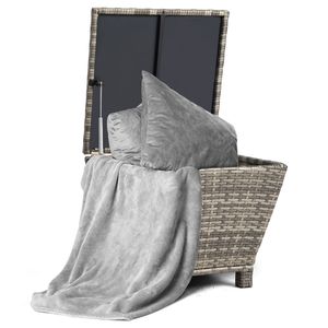 Tavolino Laterale da Esterno in PE Grigio Effetto Vimini con Contenitore per Tubo, Cuscini, Asciugamani e Altri Oggetti - Product Image 5