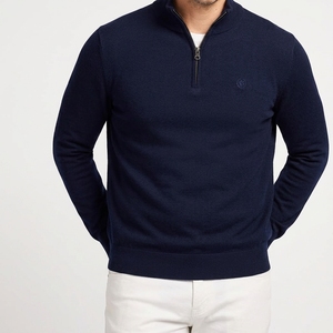 Sudadera de rendimiento para hombre, de invierno, con cremallera de cuarto, de forro polar, de poliéster y algodón, tejida, bordada, de color liso, al por mayor - Product Image 5