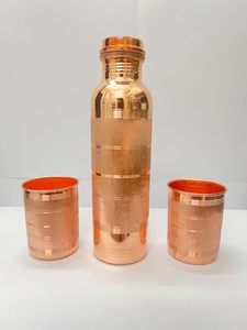 Pure Copper Water <b>Bottle</b> Screw-On Lid Reusable Metal Drinkware for Hiking Camping Travel Adults Minimalist Design - Product Image 3