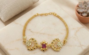 Divyoro <b>Ruby</b> Heart Floral Trendy Wedding Party Gift <b>Bracelet</b> 22k Gold Plated Vintage Chain Link Orissa Women's Jewelry - Product Image 2