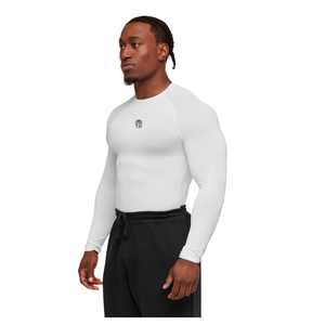 T-shirt à manches longues pour homme, coupe ajustée, blanc, pour vêtements de sport et d'entraînement, extensible, respirant, évacuant l'humidité - Product Image 3