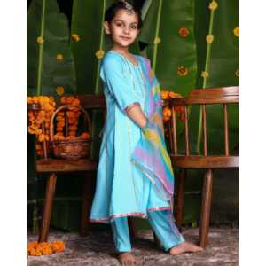 Ensemble Salwar Kameez en rayonne bleu aqua pour enfants de 1 à 2 ans, Inde, Pakistan, pour les festivités de Diwali - Product Image 2
