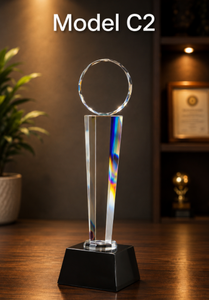 Trofeo de cristal con base de cristal pulido en forma de anillo para deportes y juegos, trofeo de cristal con base negra de cristal. - Product Image 3