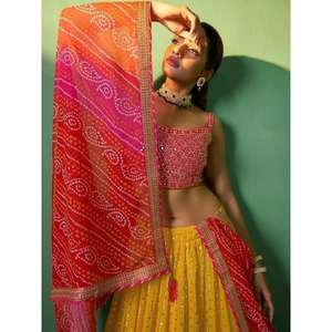 Georgette lehenga choli กับ dupatta เลื่อมสีเหลืองมัสตาร์ดมหัศจรรย์ - Product Image 3